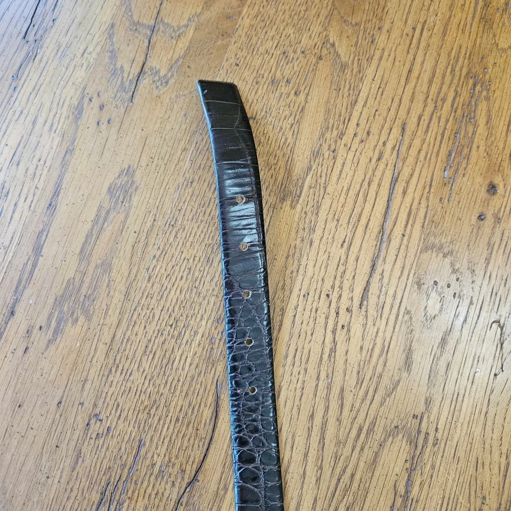 Harold's Dark Brown Croc-Textured Leather Belt with Silver Buckle